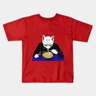 Gato serio comiendo Ramen Kids T-Shirt